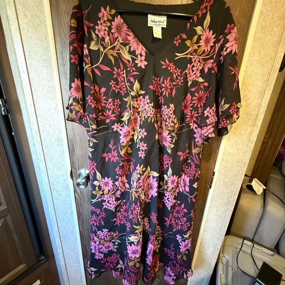 Anthony Richards Black and Pink Floral Midi Dress